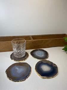 Set of 4 Natural polished Agate Slice drink coasters with Gold Electroplating around the edges 17