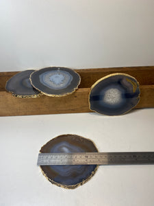 Set of 4 Natural polished Agate Slice drink coasters with Gold Electroplating around the edges 17