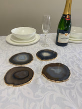 Load image into Gallery viewer, Set of 4 Natural polished Agate Slice drink coasters with Gold Electroplating around the edges 17