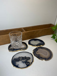 Set of 4 Natural polished Agate Slice drink coasters with Gold Electroplating around the edges 18