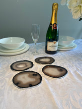 Load image into Gallery viewer, Set of 4 Natural polished Agate Slice drink coasters with Silver Electroplating around the edges 05
