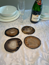 Load image into Gallery viewer, Set of 4 Natural polished Agate Slice drink coasters with Silver Electroplating around the edges 07