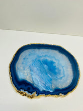 Load image into Gallery viewer, Set of 4 blue polished Agate Slice drink coasters with Gold Electroplating around the edges