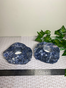 Set of 2 Sodalite tea light Candle Holder - natural stone / crystal