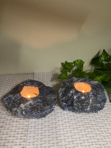 Set of 2 Sodalite tea light Candle Holder - natural stone / crystal