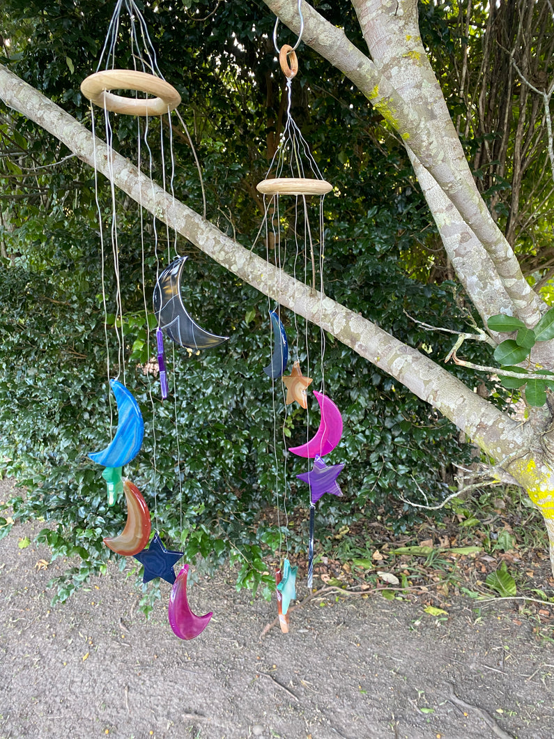Star and Moon Coloured Agate windchime