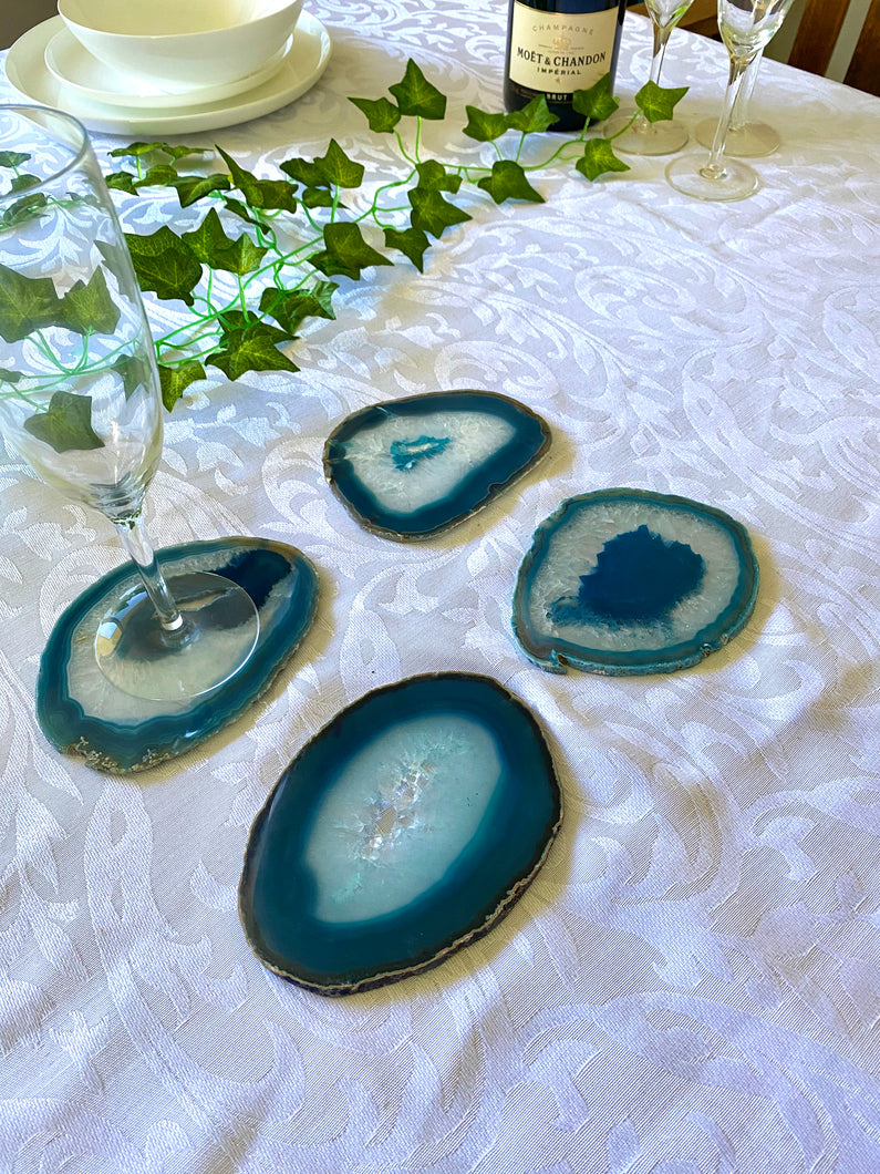 Teal polished Agate Slice drink coasters - set of 4 TCMD0005