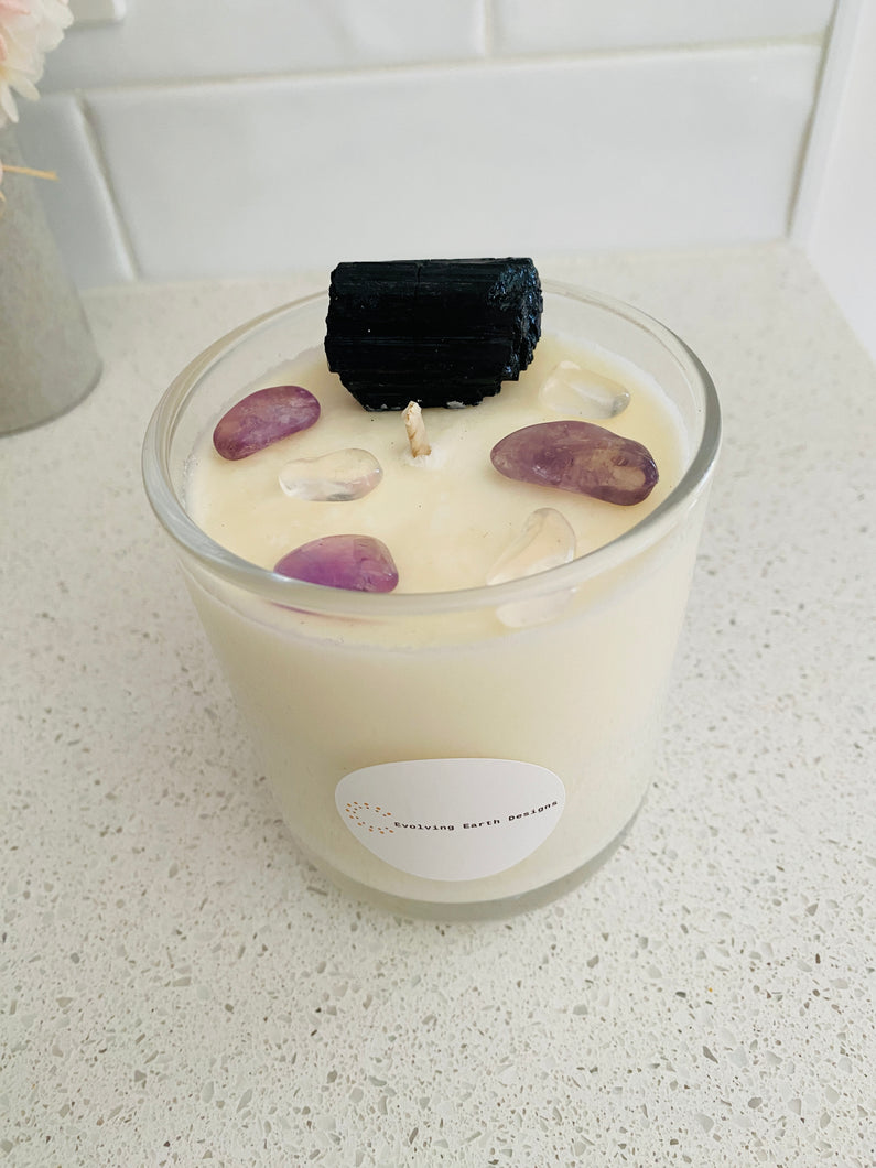 Large Tourmaline, Petalite and Amethyst natural soy Candle - Large size (285g)