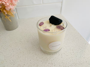 Large Tourmaline, Petalite and Amethyst natural soy Candle - Large size (285g)