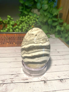 Zebra Calcite egg - office decor or unique home display piece