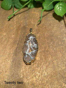 Natural Agate Geode pendant with Gold Electroplating - necklace