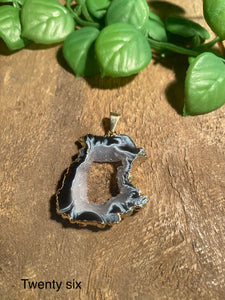 Natural Agate Geode pendant with Gold Electroplating - necklace