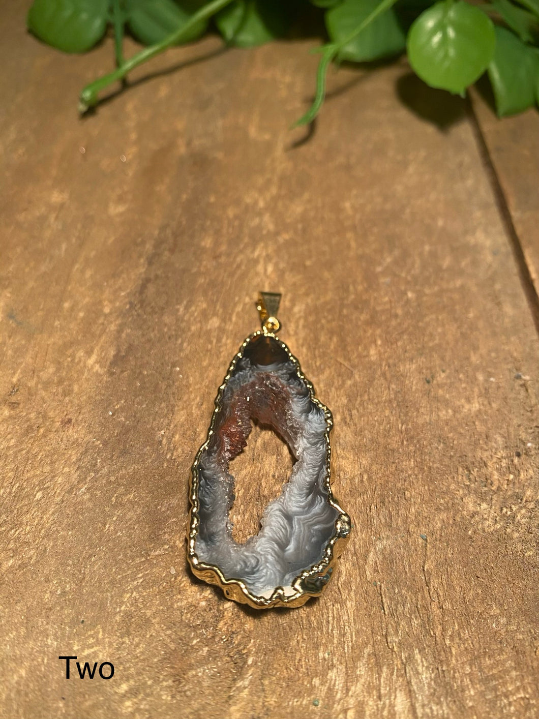 Natural Agate Geode pendant with Gold Electroplating - necklaceNatural Agate Geode pendant with Gold Electroplating - necklace