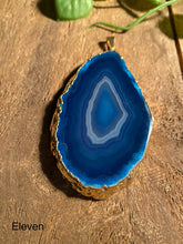 Load image into Gallery viewer, Blue Agate polished slice pendant with Gold Electroplating - necklace