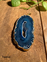 Load image into Gallery viewer, Blue Agate polished slice pendant with Gold Electroplating - necklace