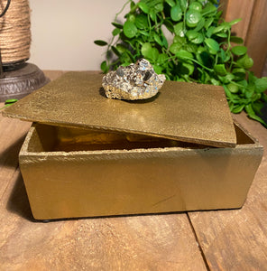 gold trinket or jewellery box with pyrite handle, home decor