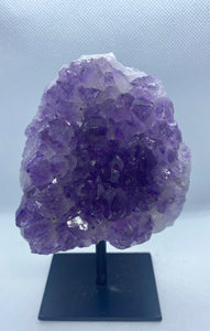 Natural Amethyst Crystal on black display stand - table piece