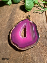 Load image into Gallery viewer, Pink Agate pendant with Gold Electroplating - necklace