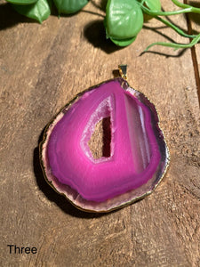 Pink Agate pendant with Gold Electroplating - necklace