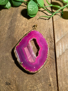 Pink Agate pendant with Gold Electroplating - necklace