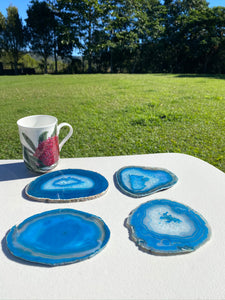 polished teal agate slice drink coasters - set of 4 TCMD0001