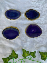 Load image into Gallery viewer, purple agate slice drink coasters with gold electroplating 2
