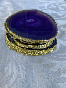 purple agate slice drink coasters with gold electroplating 2
