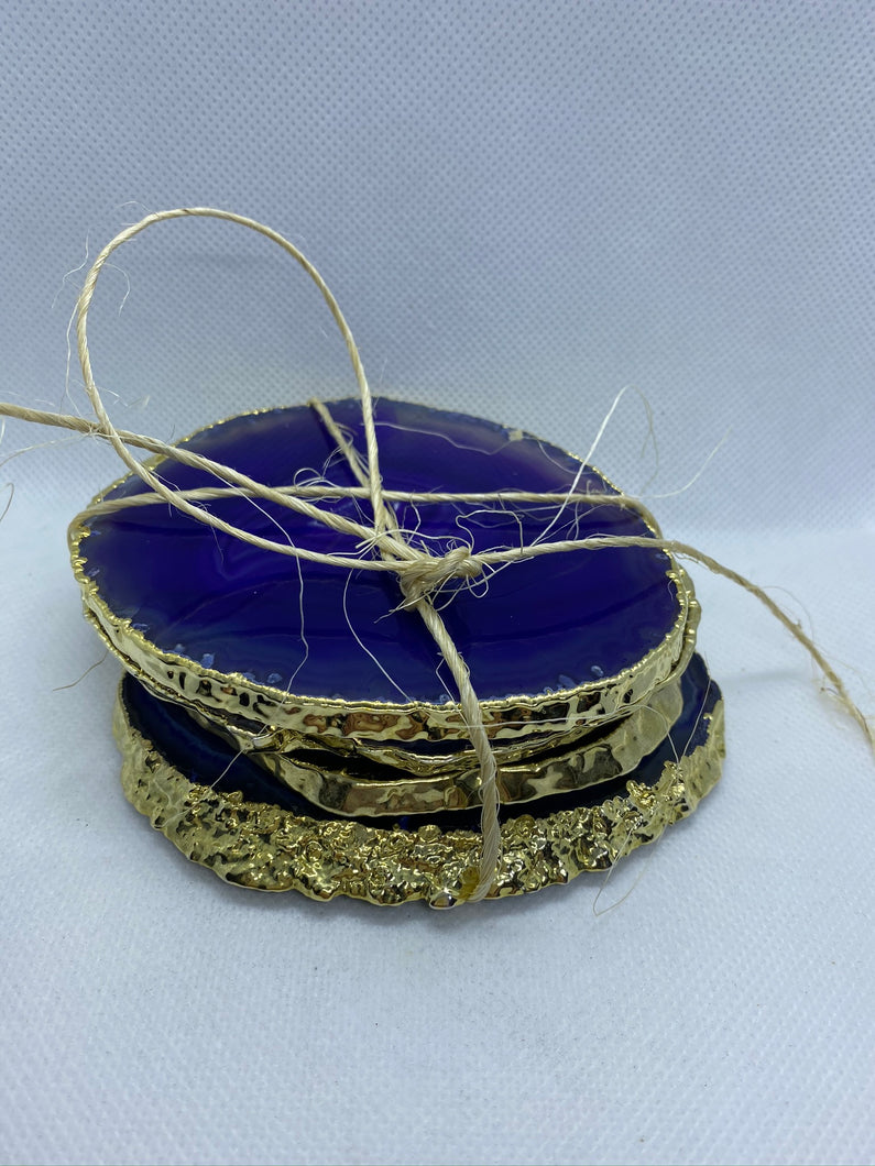 purple agate slice drink coasters with gold electroplating 2