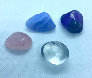 Tumbled stones gift pack - Rose Quartz, Blue Lace Agate, Clear Quartz and Amethyst