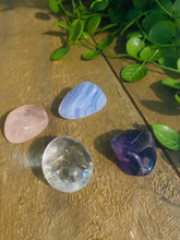 Load image into Gallery viewer, Tumbled stones gift pack - Rose Quartz, Blue Lace Agate, Clear Quartz and Amethyst