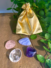Load image into Gallery viewer, Tumbled stones gift pack - Rose Quartz, Blue Lace Agate, Clear Quartz and Amethyst